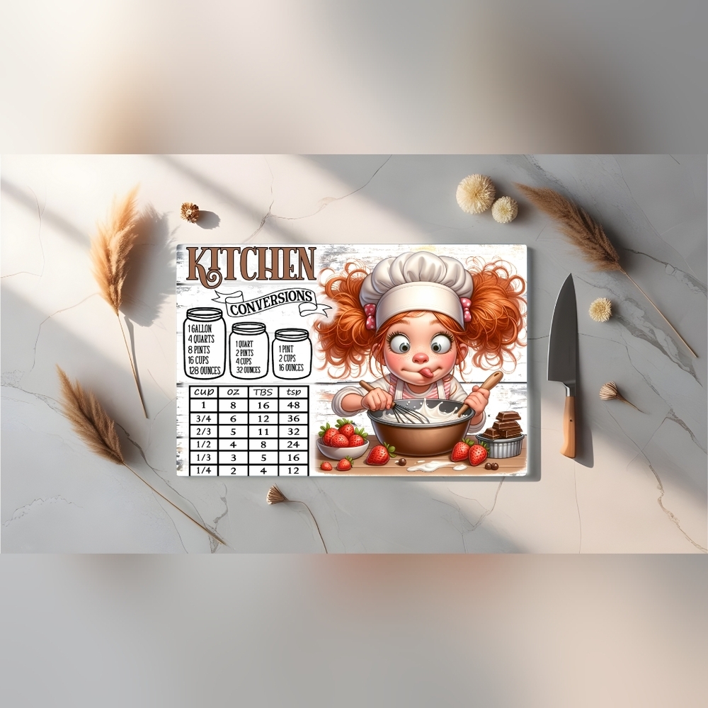 Glass Cutting Board Charming Kitchen Conversion Chart with Chef Design